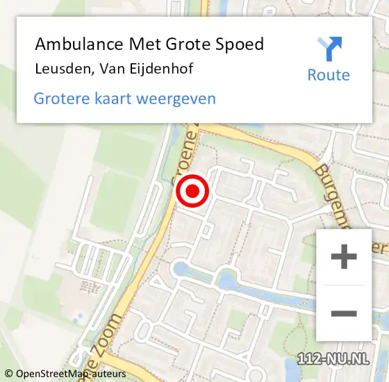 Locatie op kaart van de 112 melding: Ambulance Met Grote Spoed Naar Leusden, Van Eijdenhof op 18 januari 2016 19:14