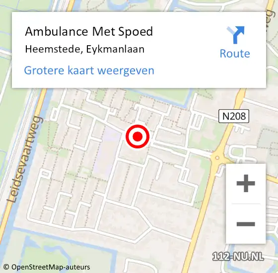Locatie op kaart van de 112 melding: Ambulance Met Spoed Naar Heemstede, Eykmanlaan op 18 januari 2016 19:47
