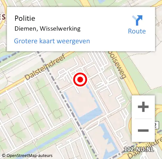 Locatie op kaart van de 112 melding: Politie Diemen, Wisselwerking op 18 januari 2016 19:59