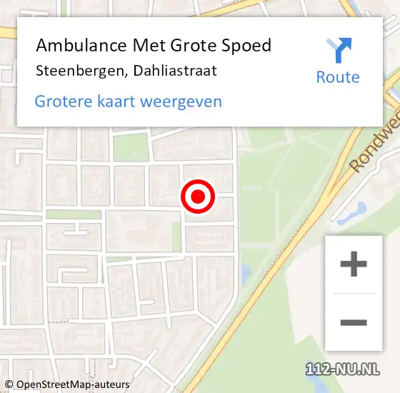 Locatie op kaart van de 112 melding: Ambulance Met Grote Spoed Naar Steenbergen, Dahliastraat op 18 januari 2016 22:20