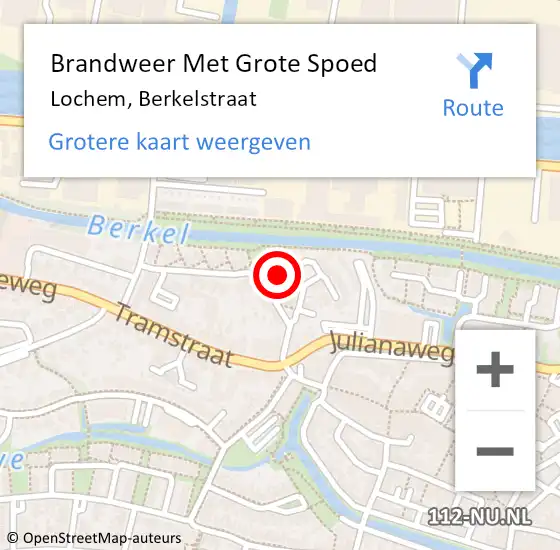 Locatie op kaart van de 112 melding: Brandweer Met Grote Spoed Naar Lochem, Berkelstraat op 18 januari 2016 23:22