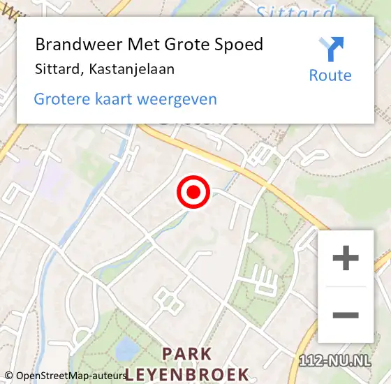 Locatie op kaart van de 112 melding: Brandweer Met Grote Spoed Naar Sittard, Kastanjelaan op 19 januari 2016 00:08