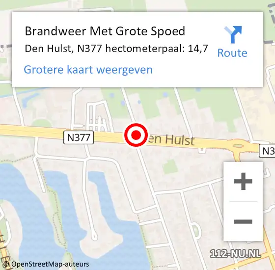 Locatie op kaart van de 112 melding: Brandweer Met Grote Spoed Naar Den Hulst, N377 hectometerpaal: 14,7 op 19 januari 2016 01:51