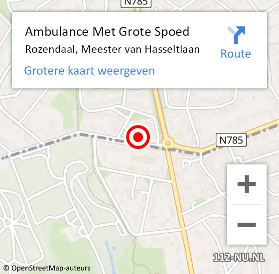 Locatie op kaart van de 112 melding: Ambulance Met Grote Spoed Naar Rozendaal, Meester van Hasseltlaan op 19 januari 2016 08:01