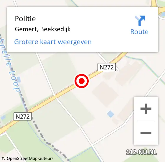 Locatie op kaart van de 112 melding: Politie Gemert, Beeksedijk op 19 januari 2016 08:07