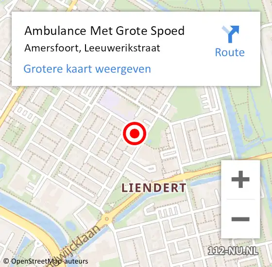 Locatie op kaart van de 112 melding: Ambulance Met Grote Spoed Naar Amersfoort, Leeuwerikstraat op 19 januari 2016 10:07