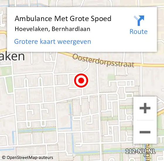 Locatie op kaart van de 112 melding: Ambulance Met Grote Spoed Naar Hoevelaken, Bernhardlaan op 19 januari 2016 13:54