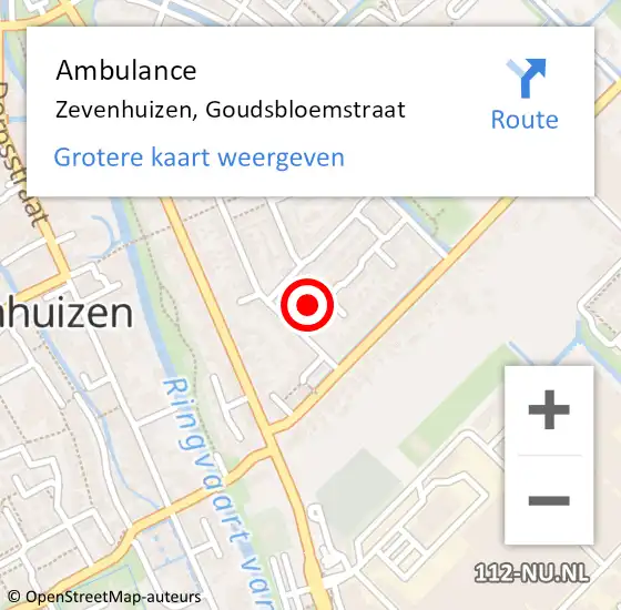 Locatie op kaart van de 112 melding: Ambulance Zevenhuizen, Goudsbloemstraat op 19 januari 2016 14:09