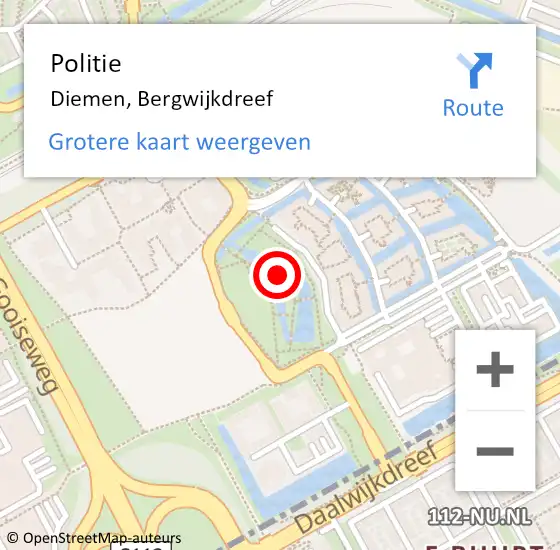 Locatie op kaart van de 112 melding: Politie Diemen, Bergwijkdreef op 19 januari 2016 15:08