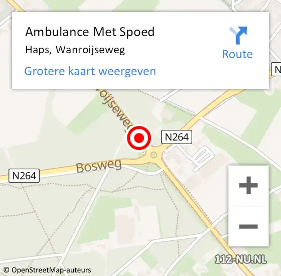 Locatie op kaart van de 112 melding: Ambulance Met Spoed Naar Haps, Wanroijseweg op 19 januari 2016 16:02