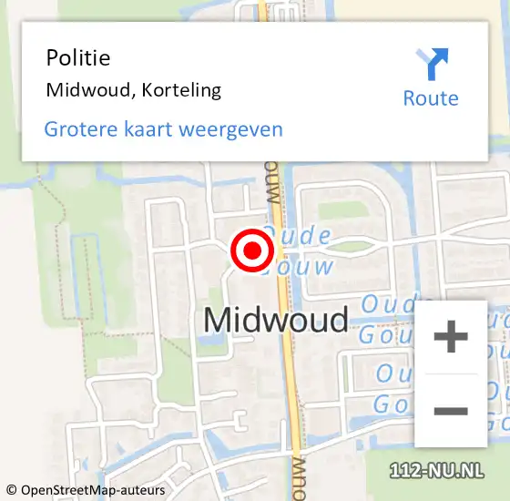 Locatie op kaart van de 112 melding: Politie Midwoud, Korteling op 19 januari 2016 16:20