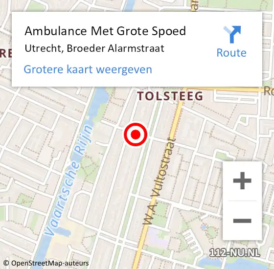 Locatie op kaart van de 112 melding: Ambulance Met Grote Spoed Naar Utrecht, Broeder Alarmstraat op 19 januari 2016 18:30