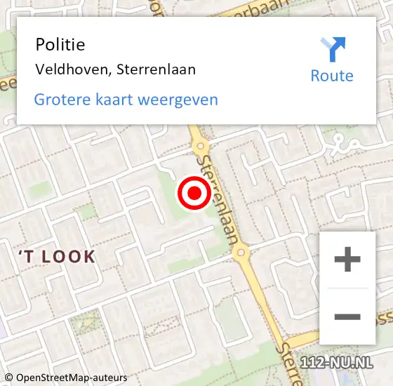 Locatie op kaart van de 112 melding: Politie Veldhoven, Sterrenlaan op 19 januari 2016 19:24