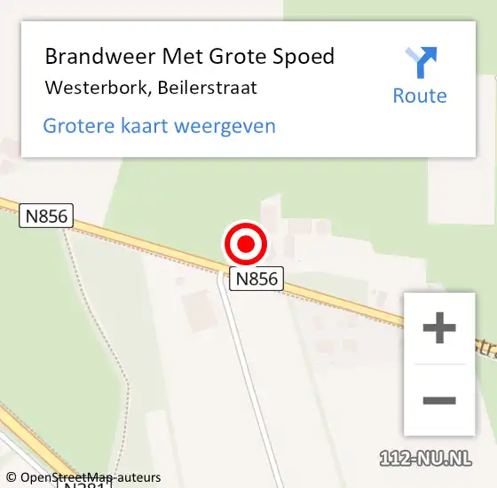 Locatie op kaart van de 112 melding: Brandweer Met Grote Spoed Naar Westerbork, Beilerstraat op 19 januari 2016 21:08