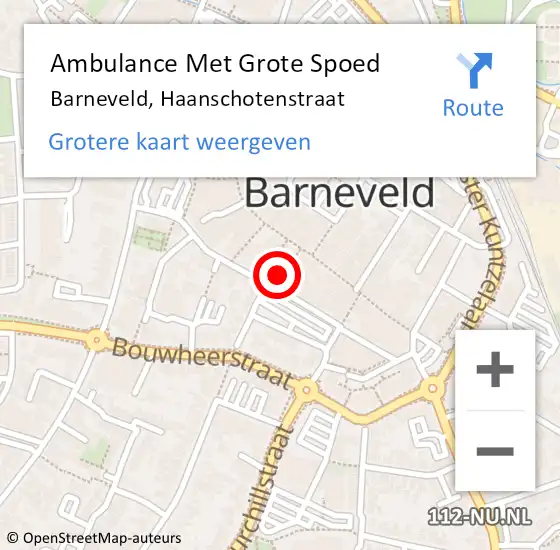 Locatie op kaart van de 112 melding: Ambulance Met Grote Spoed Naar Barneveld, Haanschotenstraat op 19 januari 2016 21:39