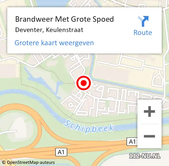 Locatie op kaart van de 112 melding: Brandweer Met Grote Spoed Naar Deventer, Keulenstraat op 20 januari 2016 05:21