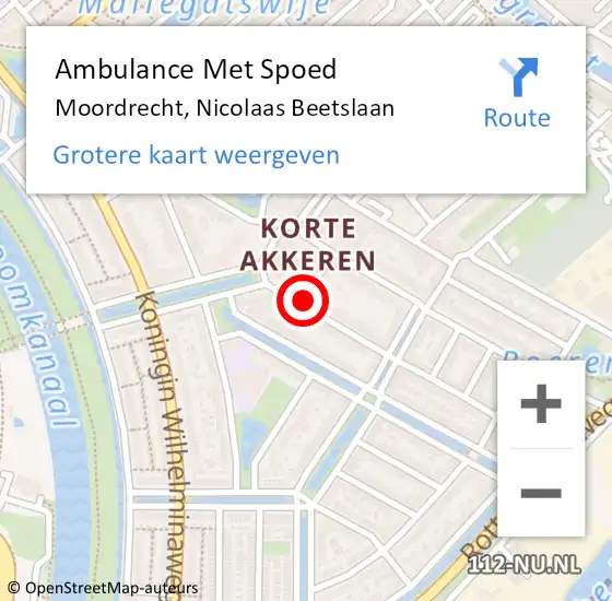 Locatie op kaart van de 112 melding: Ambulance Met Spoed Naar Moordrecht, Nicolaas Beetslaan op 20 januari 2016 07:10