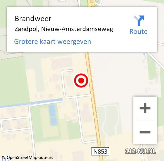 Locatie op kaart van de 112 melding: Brandweer Zandpol, Nieuw-Amsterdamseweg op 20 januari 2016 08:51