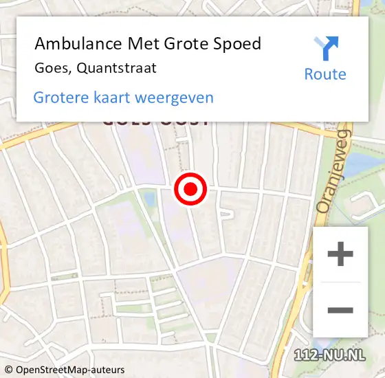 Locatie op kaart van de 112 melding: Ambulance Met Grote Spoed Naar Goes, Quantstraat op 20 januari 2016 09:12