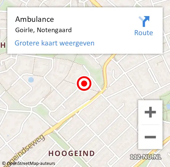 Locatie op kaart van de 112 melding: Ambulance Goirle, Notengaard op 20 januari 2016 10:10