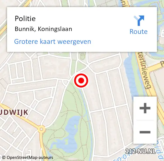 Locatie op kaart van de 112 melding: Politie Bunnik, Koningslaan op 20 januari 2016 10:49