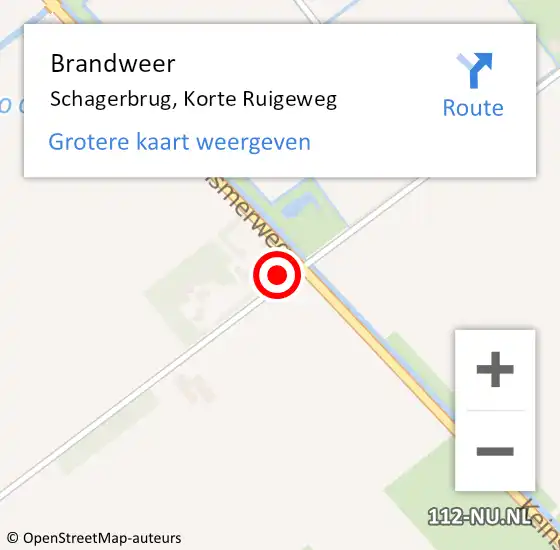 Locatie op kaart van de 112 melding: Brandweer Schagerbrug, Korte Ruigeweg op 20 januari 2016 10:58