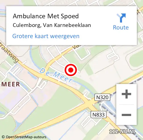 Locatie op kaart van de 112 melding: Ambulance Met Spoed Naar Culemborg, Van Karnebeeklaan op 20 januari 2016 12:43