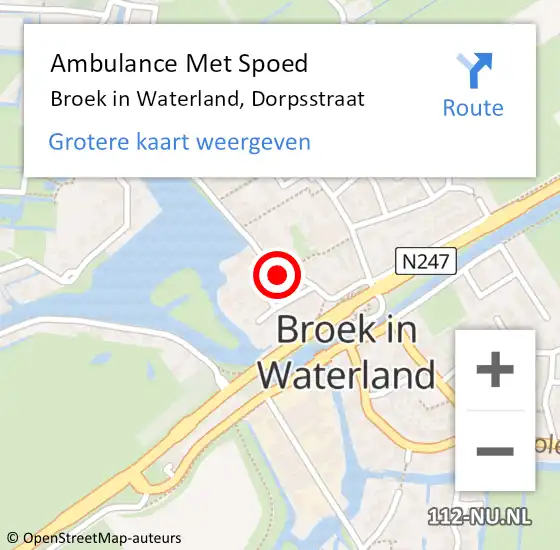 Locatie op kaart van de 112 melding: Ambulance Met Spoed Naar Broek in Waterland, Dorpsstraat op 20 januari 2016 12:47