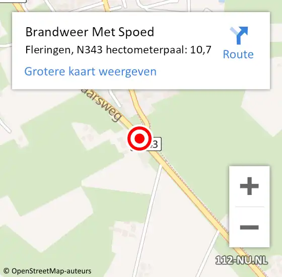 Locatie op kaart van de 112 melding: Brandweer Met Spoed Naar Fleringen, N343 hectometerpaal: 10,7 op 14 september 2013 19:28
