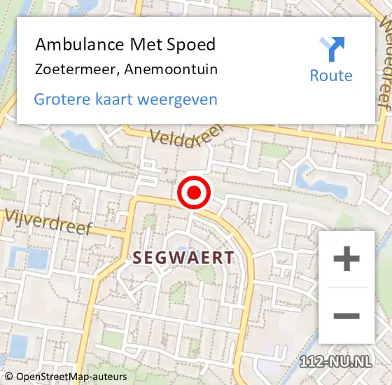 Locatie op kaart van de 112 melding: Ambulance Met Spoed Naar Zoetermeer, Anemoontuin op 20 januari 2016 13:19