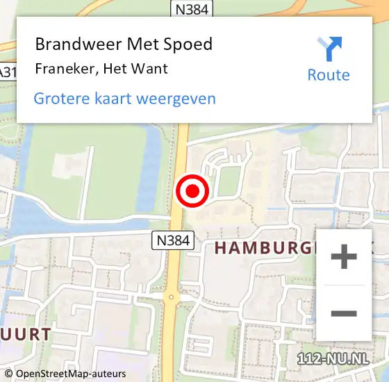 Locatie op kaart van de 112 melding: Brandweer Met Spoed Naar Franeker, Het Want op 20 januari 2016 14:28