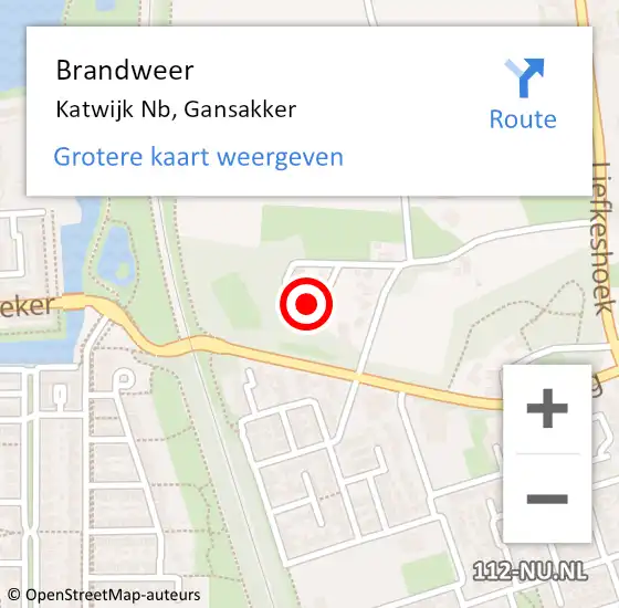 Locatie op kaart van de 112 melding: Brandweer Katwijk Nb, Gansakker op 20 januari 2016 15:12