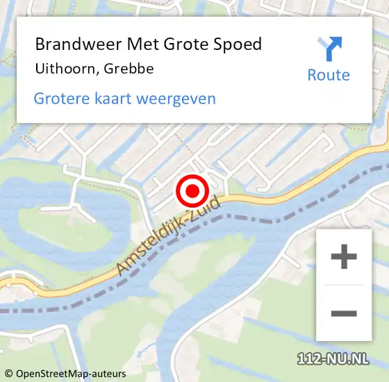 Locatie op kaart van de 112 melding: Brandweer Met Grote Spoed Naar Uithoorn, Grebbe op 20 januari 2016 15:47