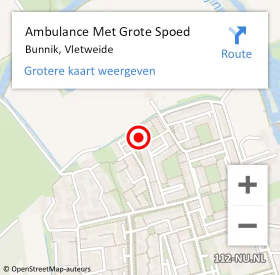 Locatie op kaart van de 112 melding: Ambulance Met Grote Spoed Naar Bunnik, Vletweide op 20 januari 2016 17:06