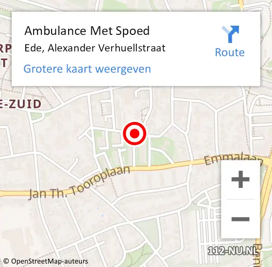 Locatie op kaart van de 112 melding: Ambulance Met Spoed Naar Ede, Alexander Verhuellstraat op 21 januari 2016 08:21