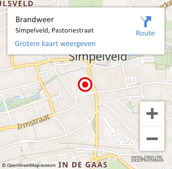 Locatie op kaart van de 112 melding: Brandweer Simpelveld, Pastoriestraat op 3 december 2013 21:15