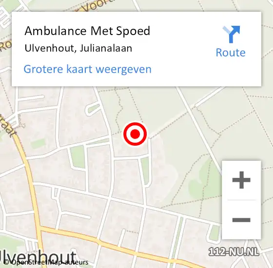 Locatie op kaart van de 112 melding: Ambulance Met Spoed Naar Ulvenhout, Julianalaan op 21 januari 2016 08:37