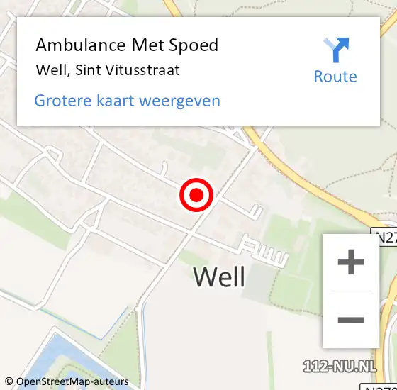 Locatie op kaart van de 112 melding: Ambulance Met Spoed Naar Well, Sint Vitusstraat op 21 januari 2016 08:41