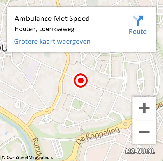 Locatie op kaart van de 112 melding: Ambulance Met Spoed Naar Houten, Loerikseweg op 21 januari 2016 10:07