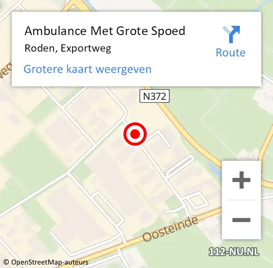 Locatie op kaart van de 112 melding: Ambulance Met Grote Spoed Naar Roden, Exportweg op 21 januari 2016 10:46