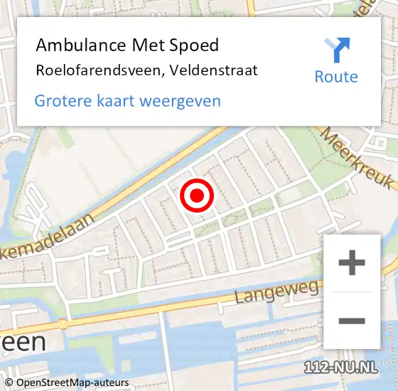 Locatie op kaart van de 112 melding: Ambulance Met Spoed Naar Roelofarendsveen, Veldenstraat op 3 december 2013 22:13