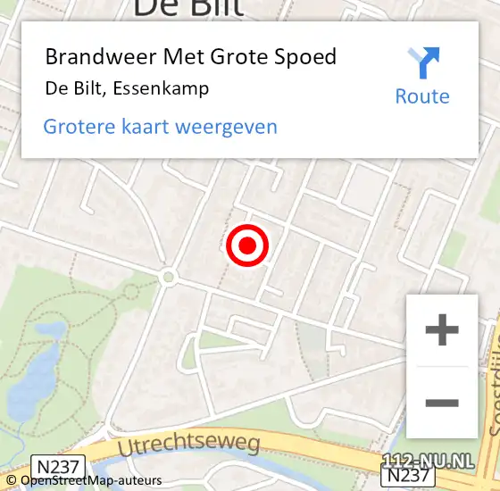 Locatie op kaart van de 112 melding: Brandweer Met Grote Spoed Naar De Bilt, Essenkamp op 21 januari 2016 13:56