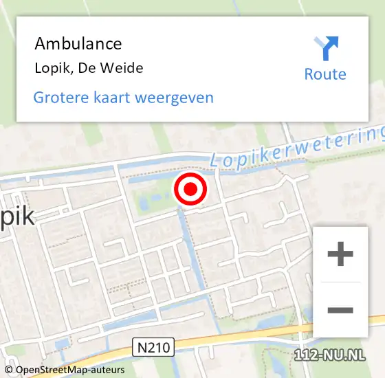 Locatie op kaart van de 112 melding: Ambulance Lopik, De Weide op 21 januari 2016 14:44