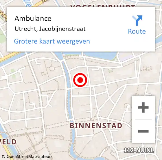 Locatie op kaart van de 112 melding: Ambulance Utrecht, Jacobijnenstraat op 21 januari 2016 16:34