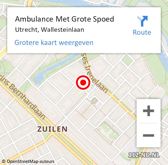 Locatie op kaart van de 112 melding: Ambulance Met Grote Spoed Naar Utrecht, Wallesteinlaan op 21 januari 2016 17:21