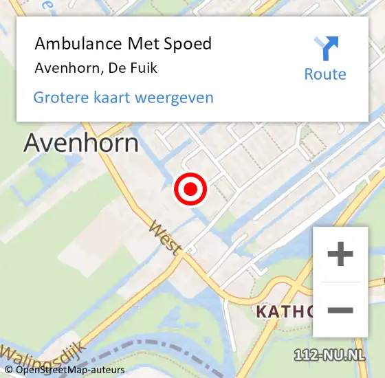 Locatie op kaart van de 112 melding: Ambulance Met Spoed Naar Avenhorn, De Fuik op 21 januari 2016 17:37