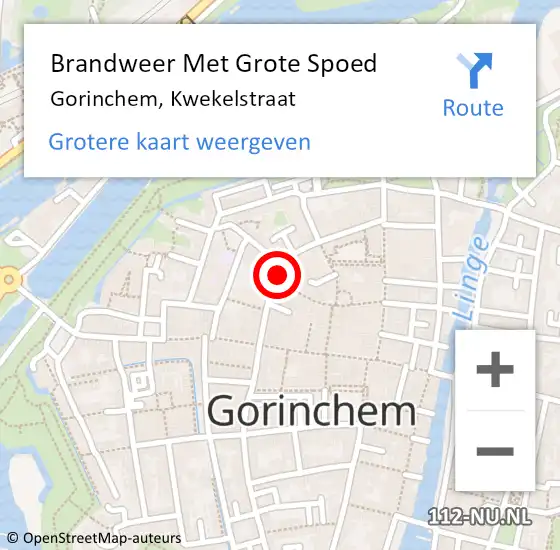 Locatie op kaart van de 112 melding: Brandweer Met Grote Spoed Naar Gorinchem, Kwekelstraat op 21 januari 2016 18:38
