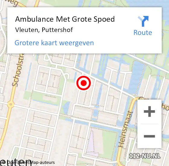 Locatie op kaart van de 112 melding: Ambulance Met Grote Spoed Naar Vleuten, Puttershof op 21 januari 2016 19:43