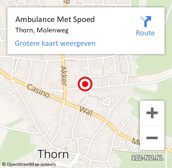 Locatie op kaart van de 112 melding: Ambulance Met Spoed Naar Thorn, Molenweg op 4 december 2013 00:03