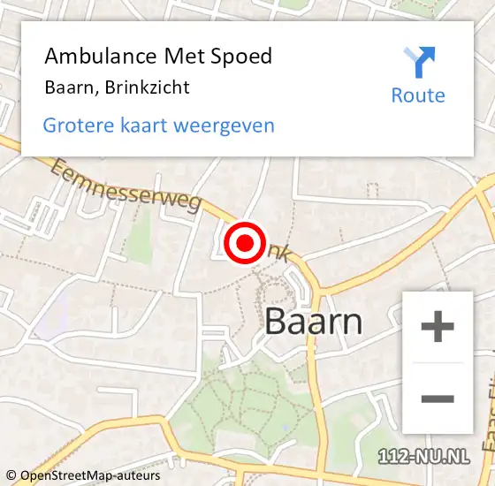 Locatie op kaart van de 112 melding: Ambulance Met Spoed Naar Baarn, Brinkzicht op 21 januari 2016 20:56